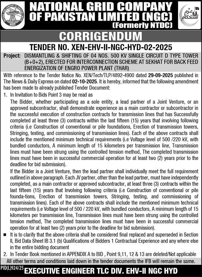 National Grid Company Limited Tender Notice